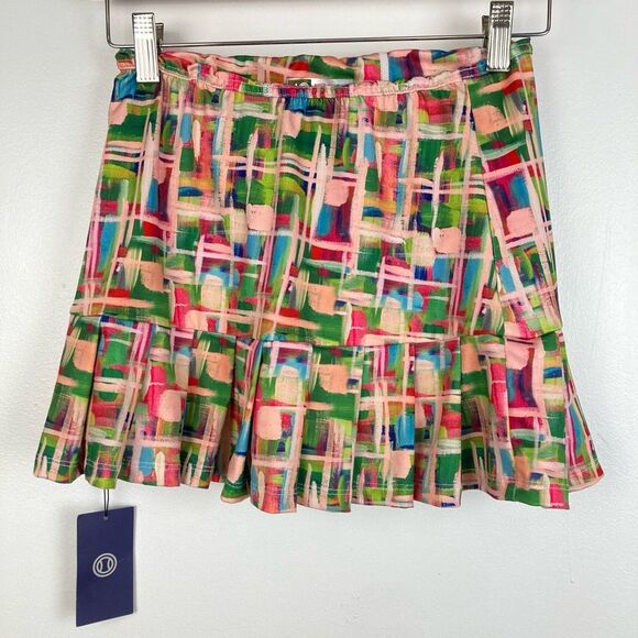 NWT 40 Lime Forty Lime Aces Skirt Pleated Tennis Skort Multicolor Pink Green XXS - Picture 2 of 7